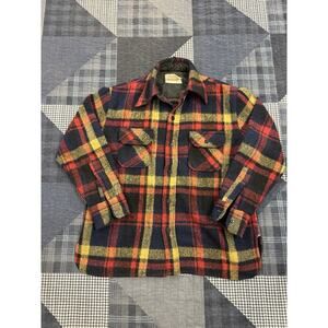 Vintage 1960s Kentfield Woodsman Wool Mackinaw Men's Medium Brown Red‎ Plaid